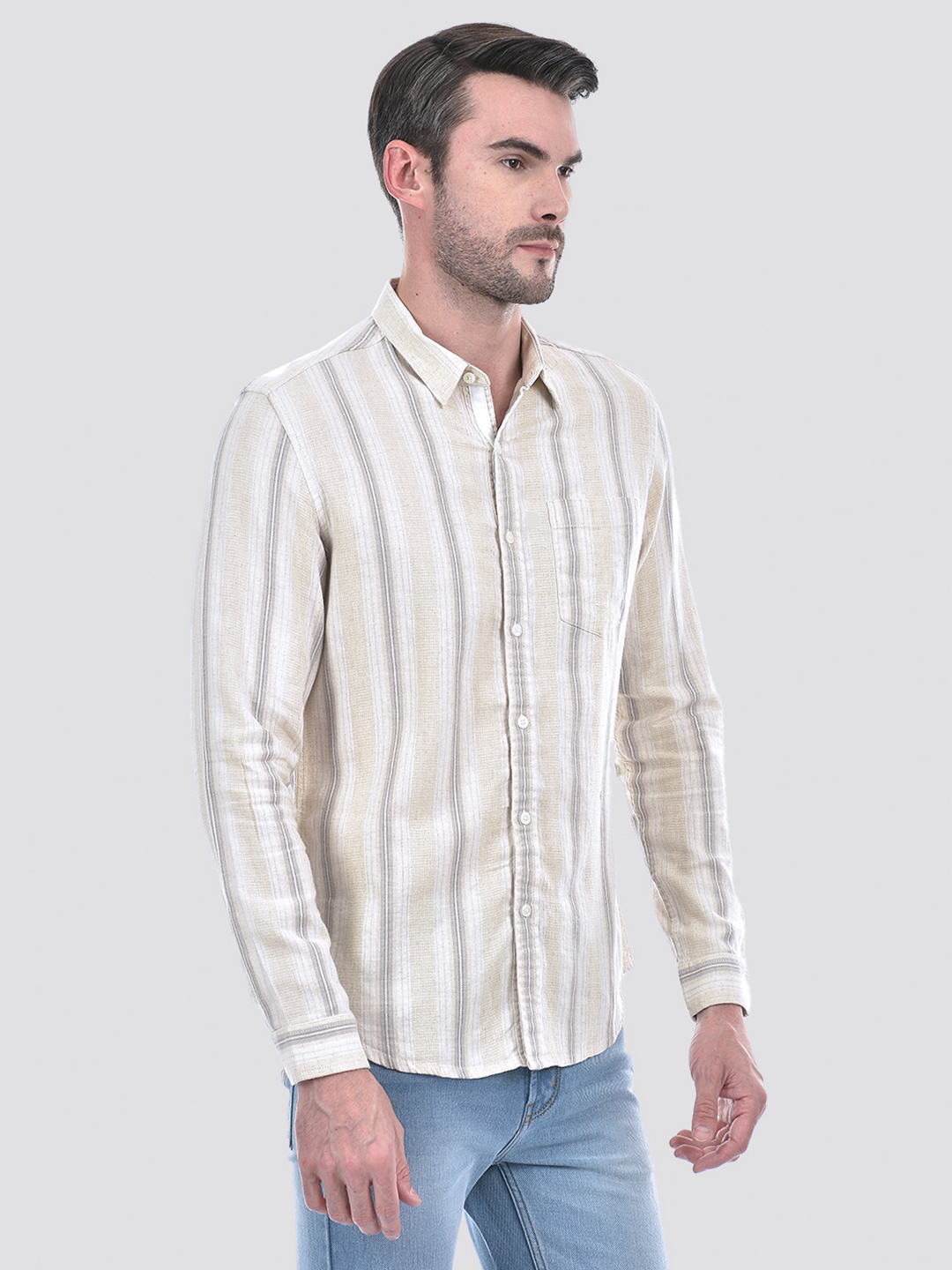 Numero Uno Men Striped White Shirt